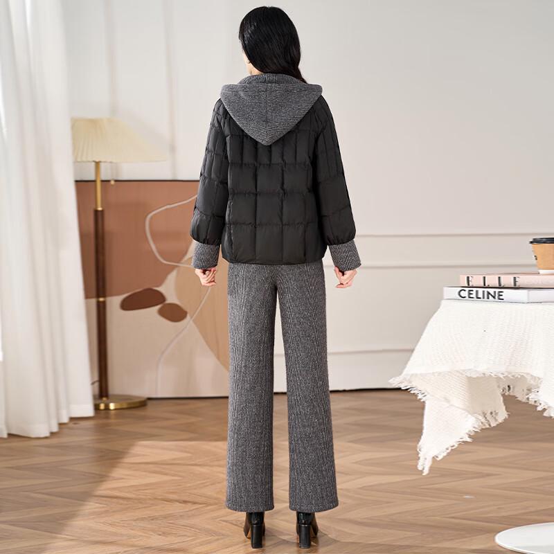 Ke Bei Er Women's Elegant Wool Blend Hooded Short Down Jacket