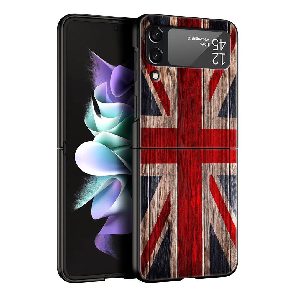 Phone Case for Samsung Galaxy Z Flip 3 4 5 6 Folding Black Shell National Flag RU FR UK For Samsung Z Flip4 Flip5 PC Hard Cover
