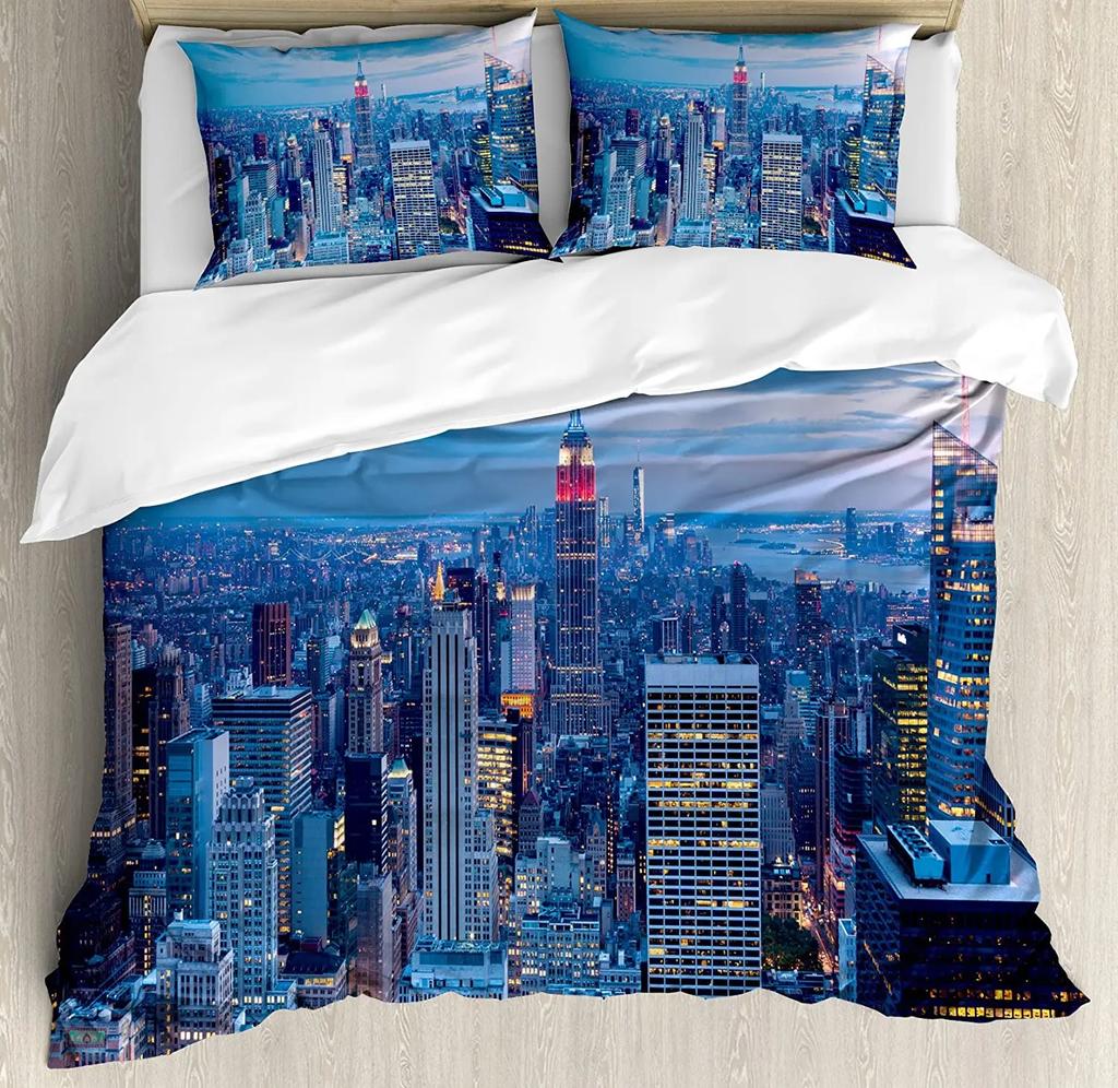 New York Bedding Set Comforter Duvet Cover Pillow Shams NYC That Never Sleeps Reflections On Manhat Bedding Cover Double Bed Set