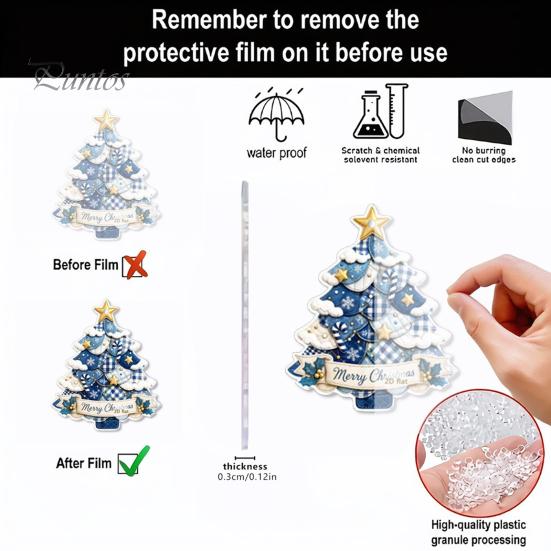 Indoor Seasonal Window Hangings Acrylic Christmas Tree Hanging Ornament, 2D Patchwork Print Cute Festive Decors Pendant with Merry Christmas, Holiday