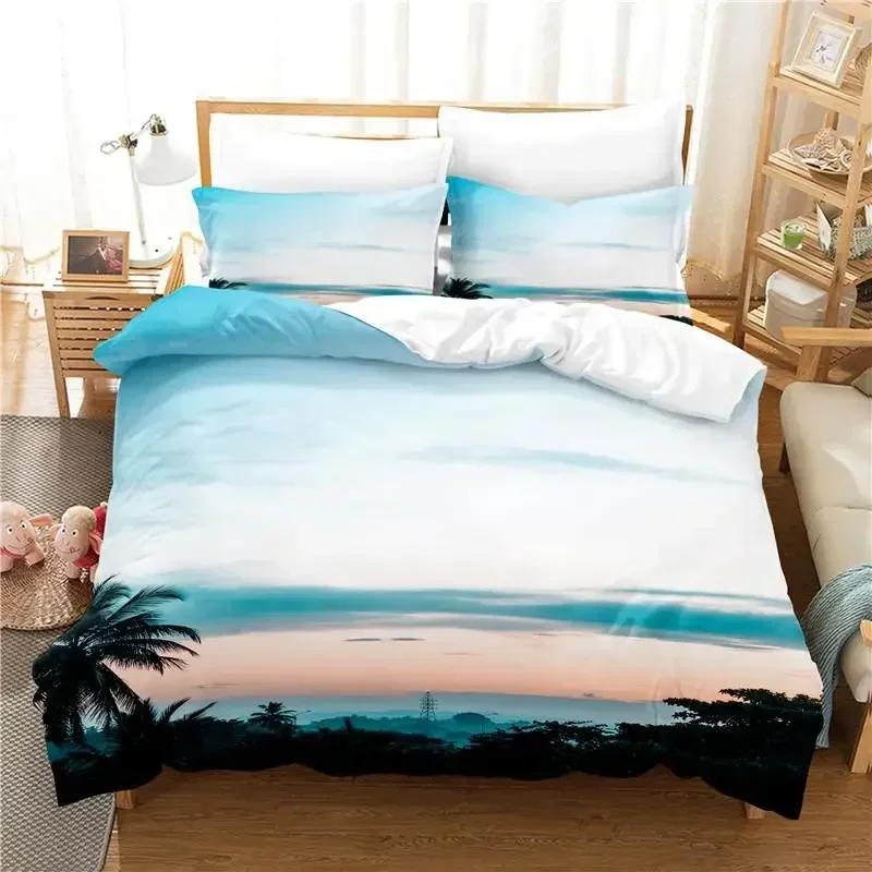 Ocean Duvet Cover Set Queen Size Tropical Island With The Palm Trees And Sea Beach Nature Theme Print Twin Bedding Set For Teens