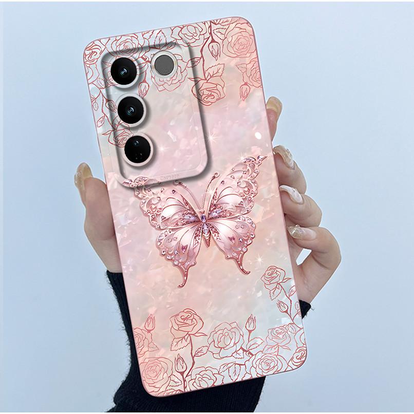For VIVO V27 V29 5G Phone Case V25E LATAM V27E V29E Cover Fashion Simplicity Flower Soft Liquid Silicone Protective Shell Fundas