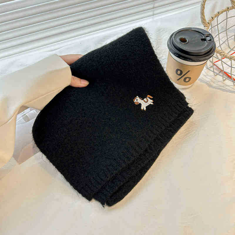 Bestickter Pony Strickwollschal Damen Saison Klein Frisch Paarschal Herren