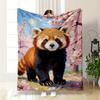 Red Panda and Cherry Blossom Art Blanket Flannel Blanket for Bedroom, Living Room, Sofa, and Nap Sofas.