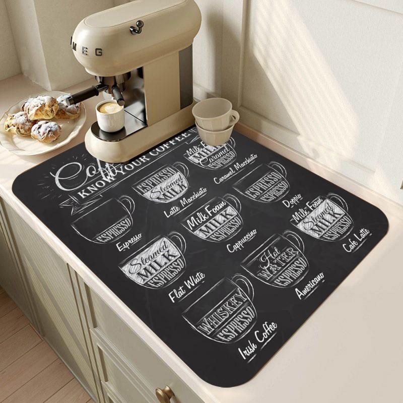 Retro Coffee Maker Mat Kitchen Drain Pad Non-slip Dish Drying Mats Quick Dry Tableware Faucet Placemat Dinnerware Washable