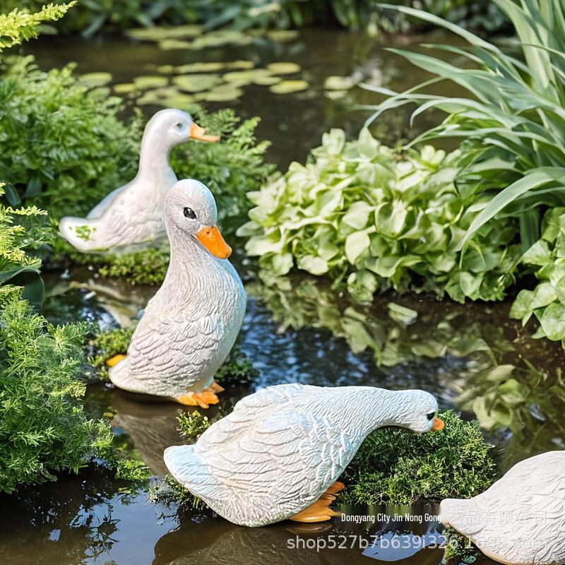 White Goose and Duck Pond Garden Ornament