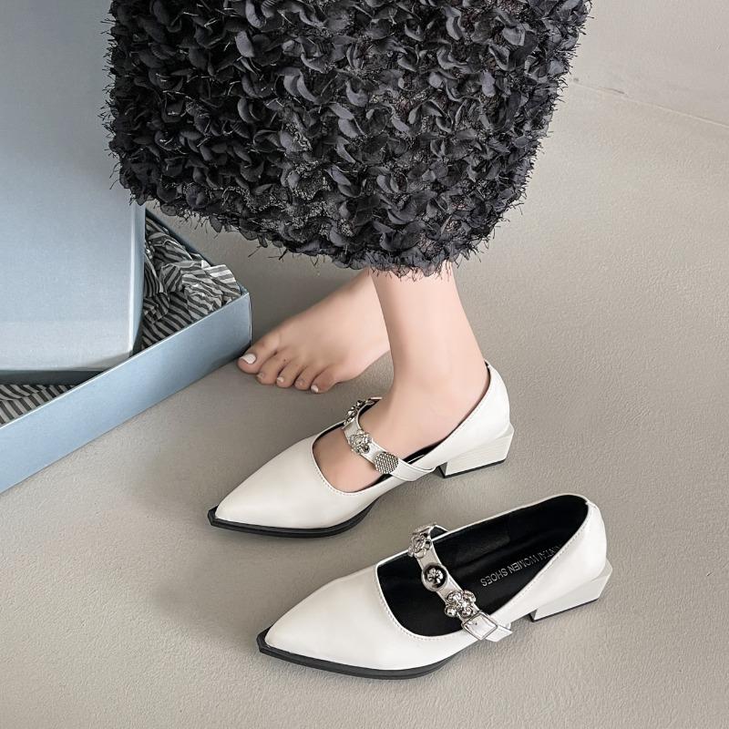 2025 New  French Pointed Toe Mary Jane Single Shoes Women's 2025 Fall New Shallow Mouth Block Heel Pump Shoes