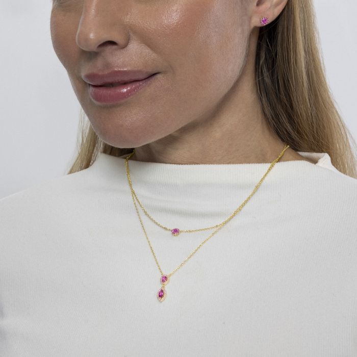 Collier - LUXENTER - Ontary - Argent sterling 925 - Zircone rose - Finition or jaune 18 carats