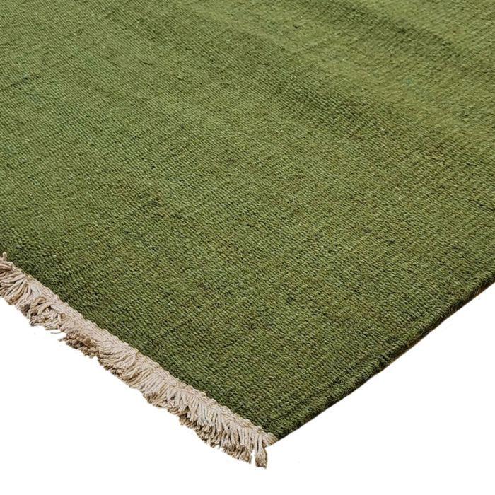 Living Room Rug In Jute Cotton with Dark Green Fringes 120x170