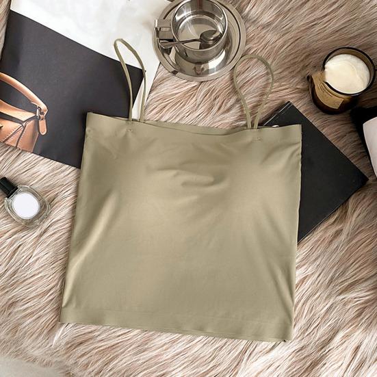 Female Camisole One Piece Fixed Cup Crop Top Short Bra Solid Tank Top Wireless Suspended Underwear Slim Tank Top with Chest Pads