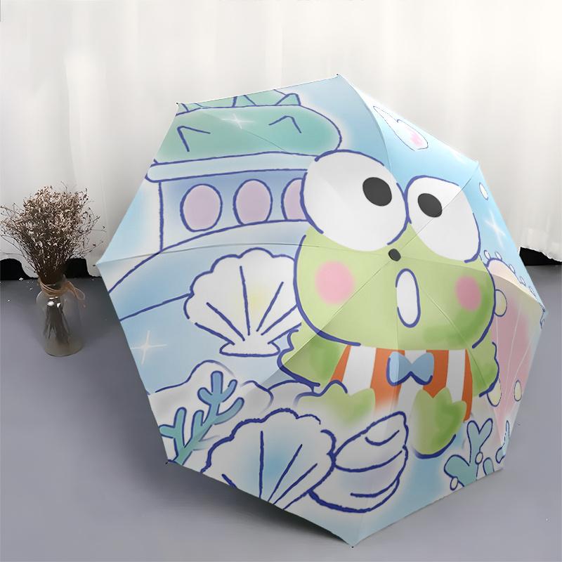 1pc Keroro Frog Automatic Opening/Closing Umbrella with Portable Tri-Fold Design, 8-Bone Iron Frame Outdoor Umbrella, Perfect Gift for Fans, Travelers