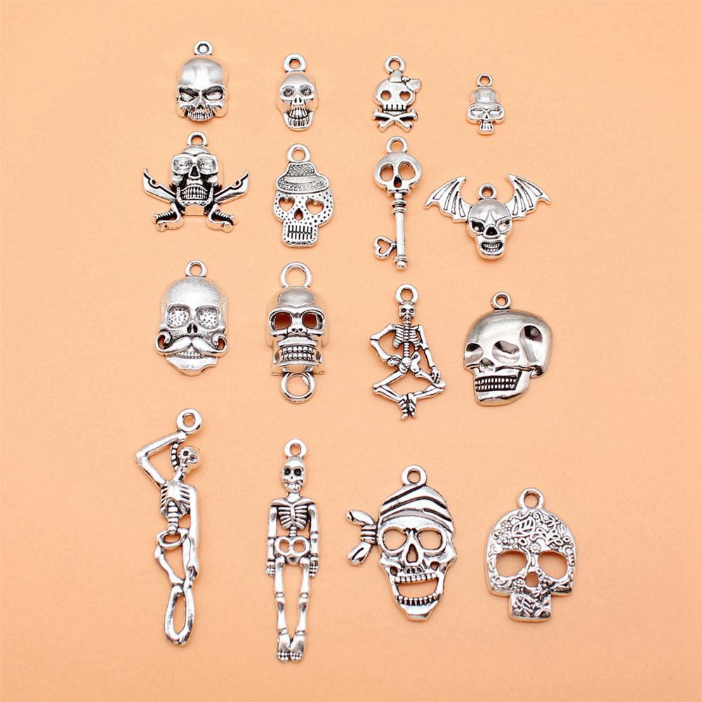 Halloween Theme Charms Silver Color Alloy Pendants For Gothic Holiday Jewelry Making