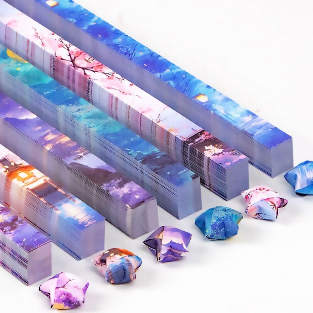 600pcs Oil Painting Star Origami Double Sided Printing Pattern Paper Folding Home Decoration