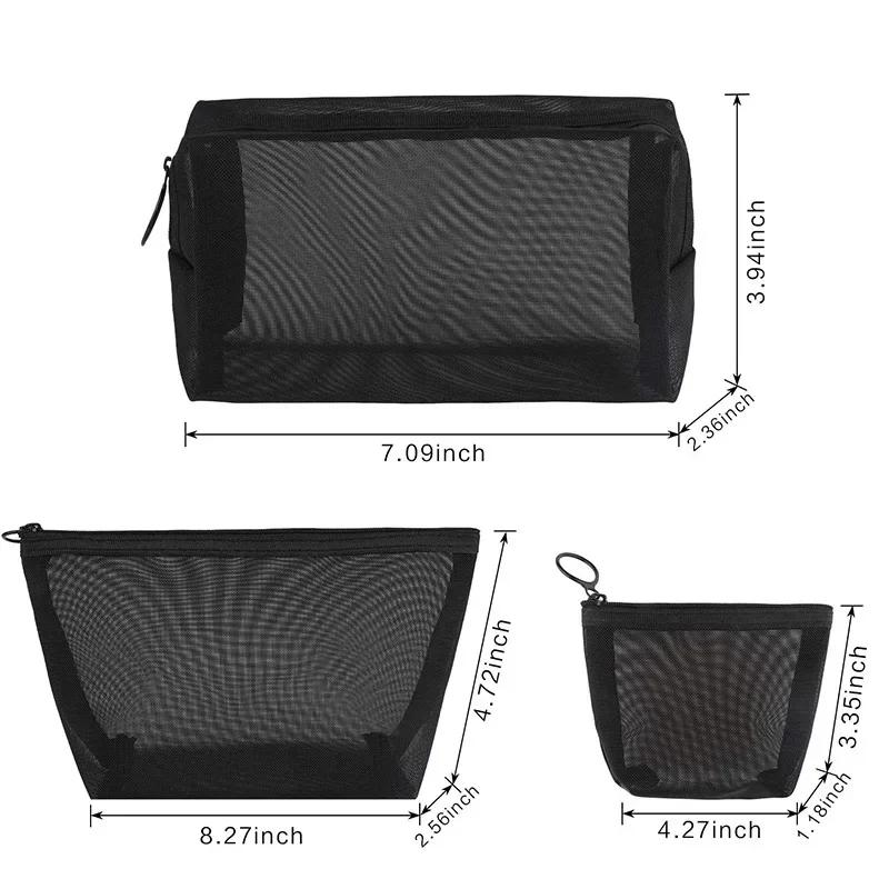 Black Mesh Toiletry Bags for Women Travel Makeup Bag Small Large Case Organizer Cosmetic Cases Toiletries Storage Handbag Pouch