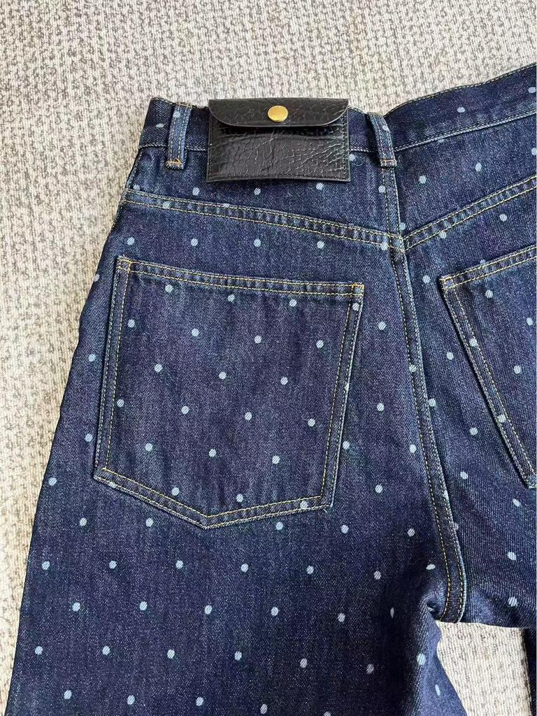 IM2026 Women's High-Waisted Retro Polka Dot Leather Bag Jeans - Slimming, Versatile Wide-Leg Long Pants