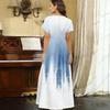Women Plus Size V Neck Short Sleeve Printed Long Straight Dress White Purple