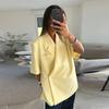 Elegant Blazer Coat Thin Women Solid Short Sleeve Turn-down Collar Pocket Coats Loose 2025 Summer Commute Lady Jacket
