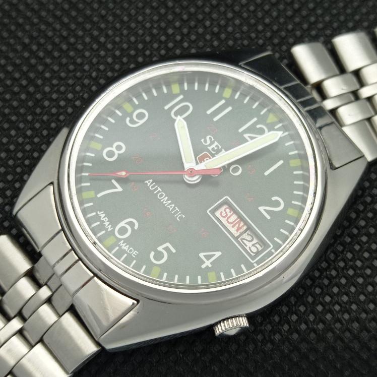 POUŽITÉ VINTAGE SEIKO 5 AUTOMATIC JAPAN PÁNSKÉ DEN/DATUM ZELENÉ HODINKY 621c-a415318-2 SKU621c-a415318