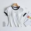 Women's Contrast Casual Short-Sleeve T-Shirt with Chest Pads, Bra-Free, One-Piece Round Neck for Summer.