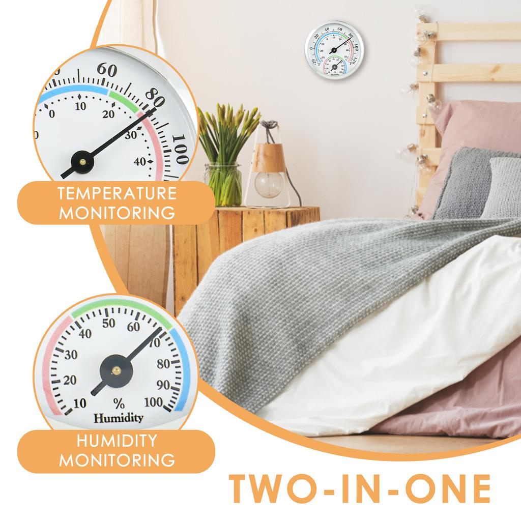 3Pcs Indoor 2 In 1 Analog Thermometer Hygrometer Aluminum Temperature Humidity Monitor Gauge Lightweight for Office Kitchen