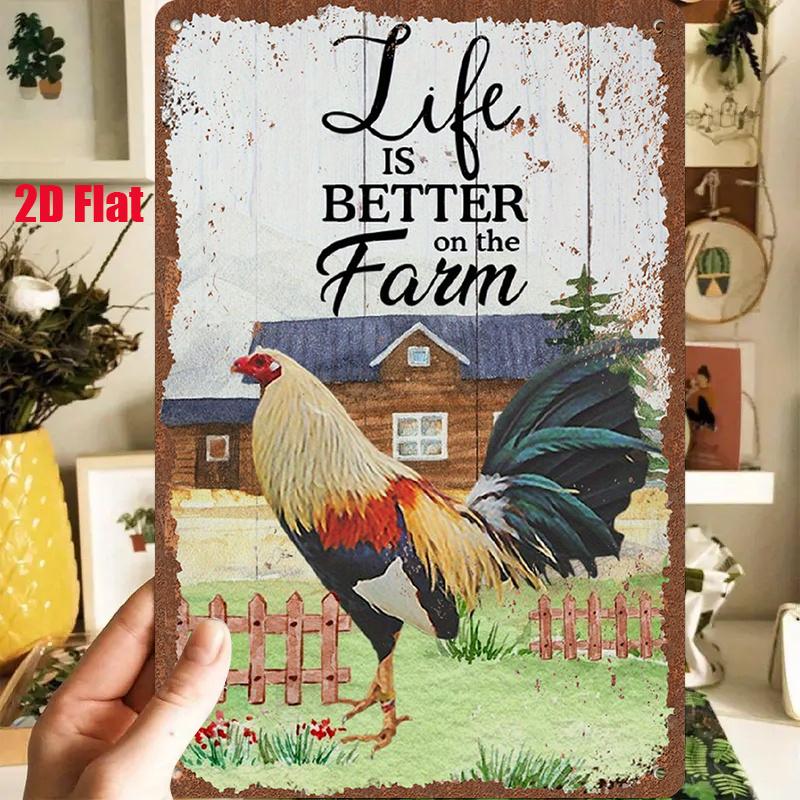 D Flat A pc D Flat Metal Sign Titled Life Is Better on The Farm Measuring X InchesX Cm Features a Colorful Roos