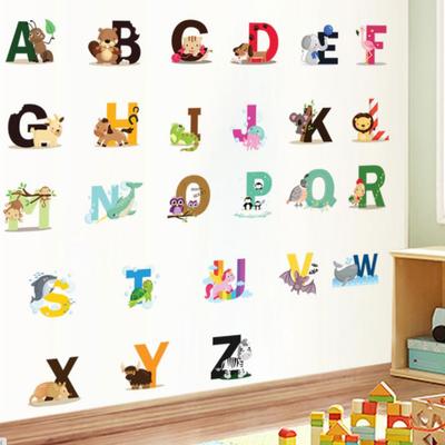 Adesivi murali animali alfabeto giungla selvaggia 26 lettere per camerette dei bambini