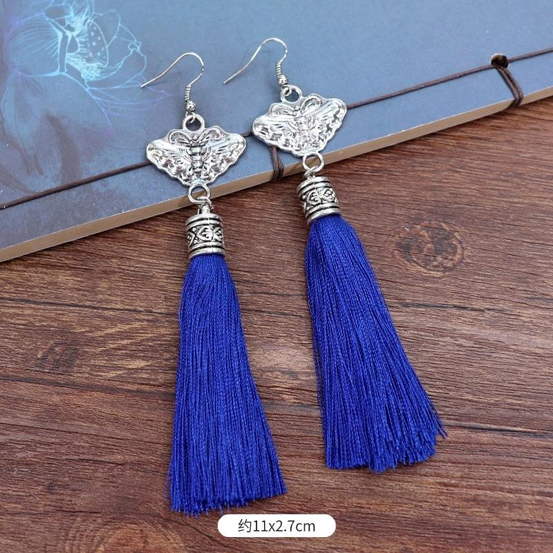 Vintage embroidery earrings hairpin classical temperament Miao peacock flower fringed earrings hair accessories set women