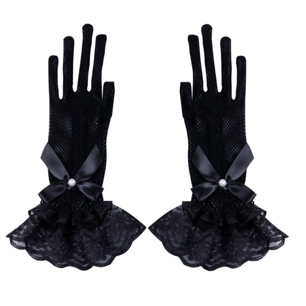 1pair Stretchy Lace Mesh Gloves Hollowout Lolita Gloves Bride Fishnet Lace Gloves  Dancing