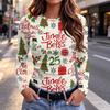 Damen Slim Fit Langarm-T-Shirt mit festlichem Aufdruck am Ausschnitt Lässiges Oberteil