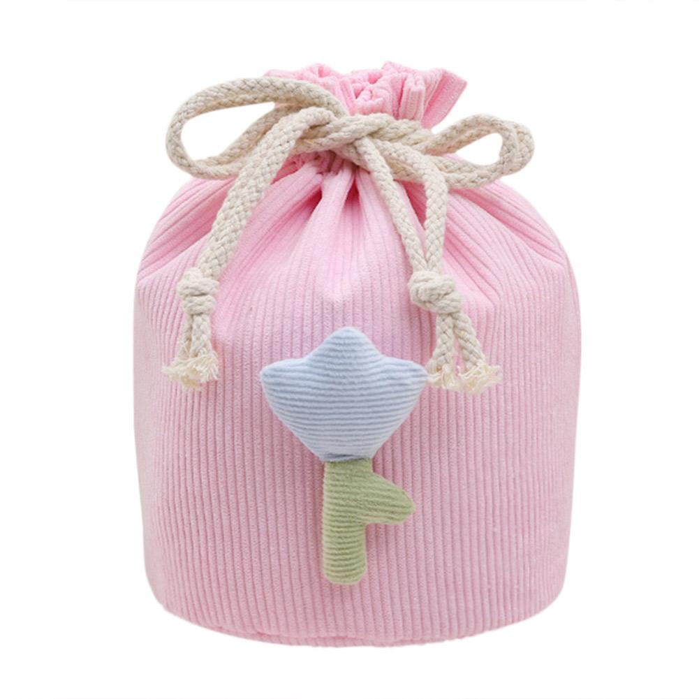 Bucket Cosmetic Bag Foldable Drawstring Makeup Bags Gift with Tulip розовый