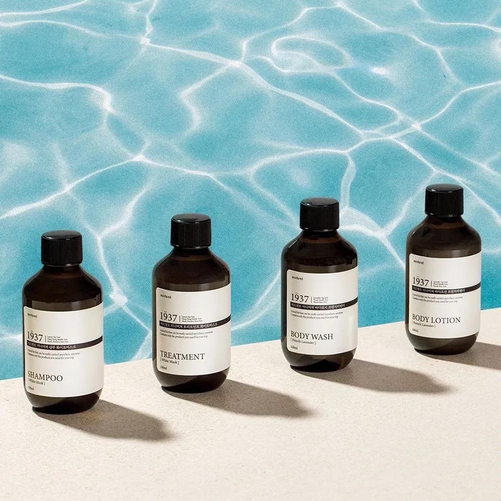 Merhent Travel Kit 5-Piece Hotel Amenities Toiletries: Shampoo 100ml, Treatment 100ml, Body Wash 100ml, Body Lotion 100ml, Cleansing Foam 40ml