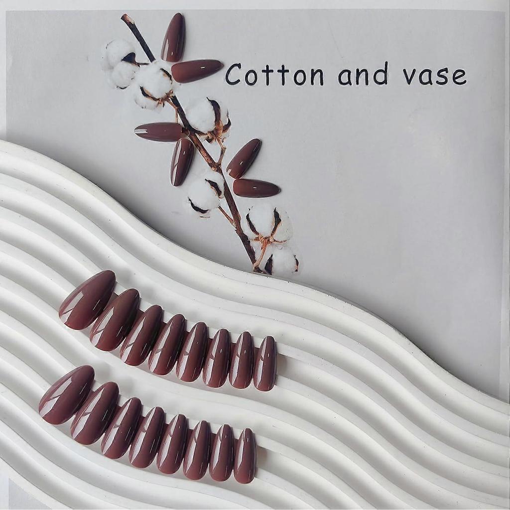 Brown Almond Shaped Nails,Press on Nails  Glue on Nails Almond for Women,Acrylic