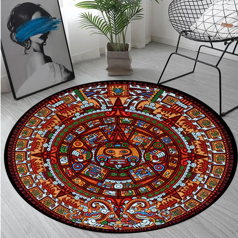 1Pc Aztec Circular Print Rug - home decoration Carpet For Living Room Bedroom Flooring Computer Chair Area Rug