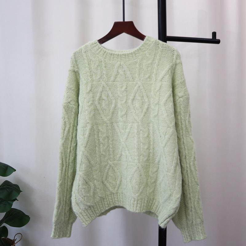 Autumn and winter new gentle wind loose knitted sweater top soft waxy retro twist sweater pullover woman