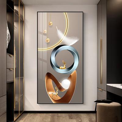 Pittura su Tela Astratta Lusso Geometria Piuma Foglia Luce Cervo Arte da Parete Decorativa Oro Soggiorno Portico Decorazione Cuadros