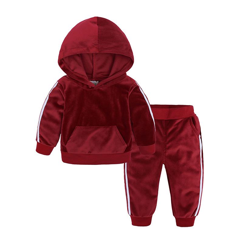 Gold Velvet Children's Autumn/Winter Two-Piece Set for Boys and Girls - Trendy Sweatshirt Outfit