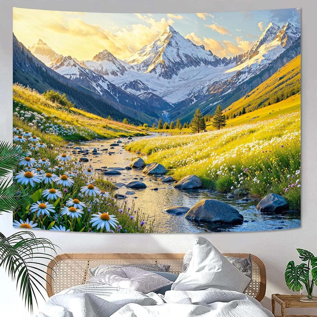 Zussun Natural Forest Tapestry Green Tree Wall Tapestry Bedroom Aesthetic Plant Stream Pool Landscape Small Tapestry Wall Hangin