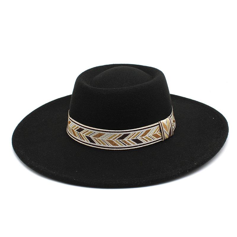 Retro Simple Solid Color Wool 9.5Cm Brim Men'S And Women'S Warm Outdoor Oval Ring Top Hat