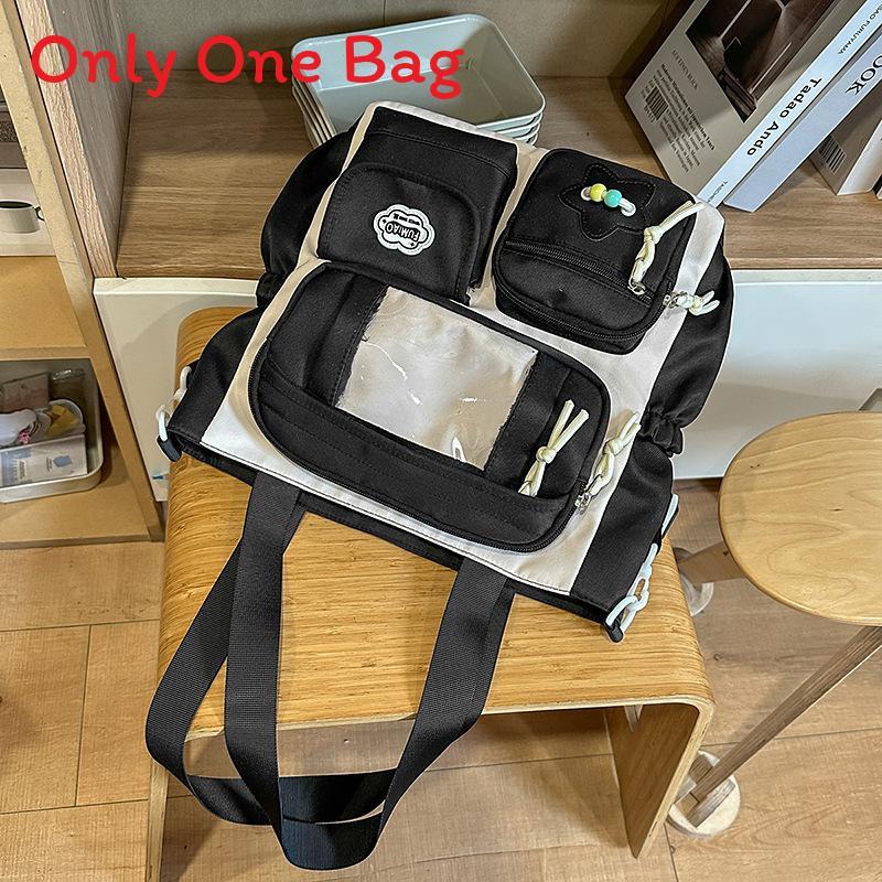College Style Nylon Backpack With Fabric For School Use Black B