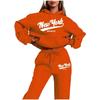 Womens 2026 New York Print Hooded Sweatshirt Set With Fleece-Lined Pants Fall Winter Outfit Streetwear Casual Tracksuit