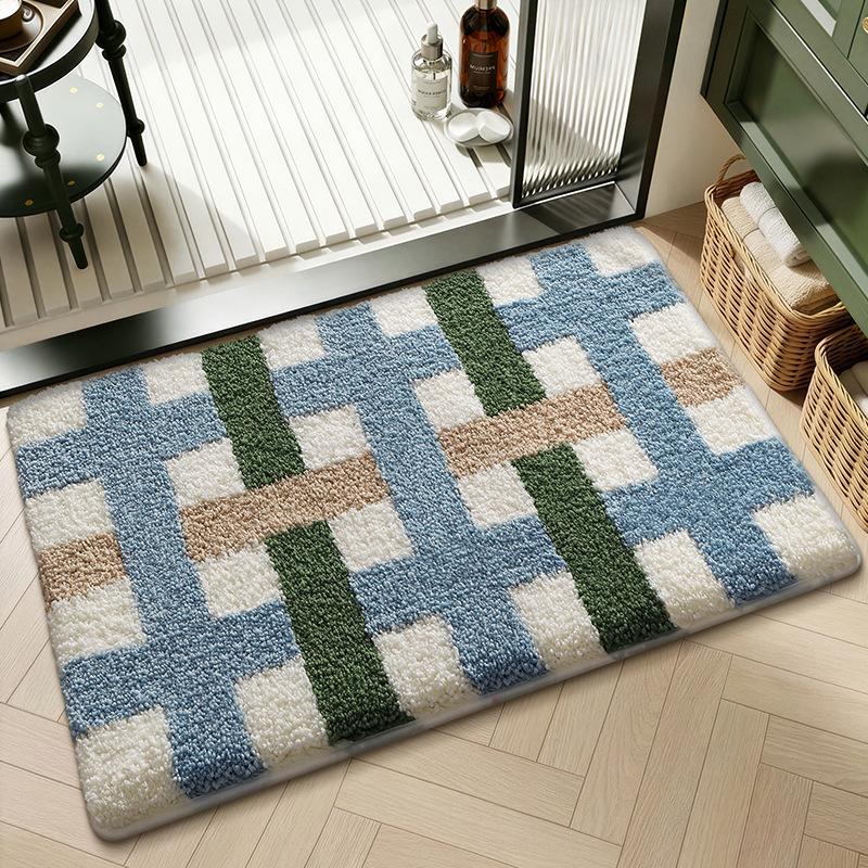 Flocked Non Slip Bathroom Mat Super Absorbent Quick Dry Shower Rug Machine Washable Soft Bath Floor Mat for Home Door Mat