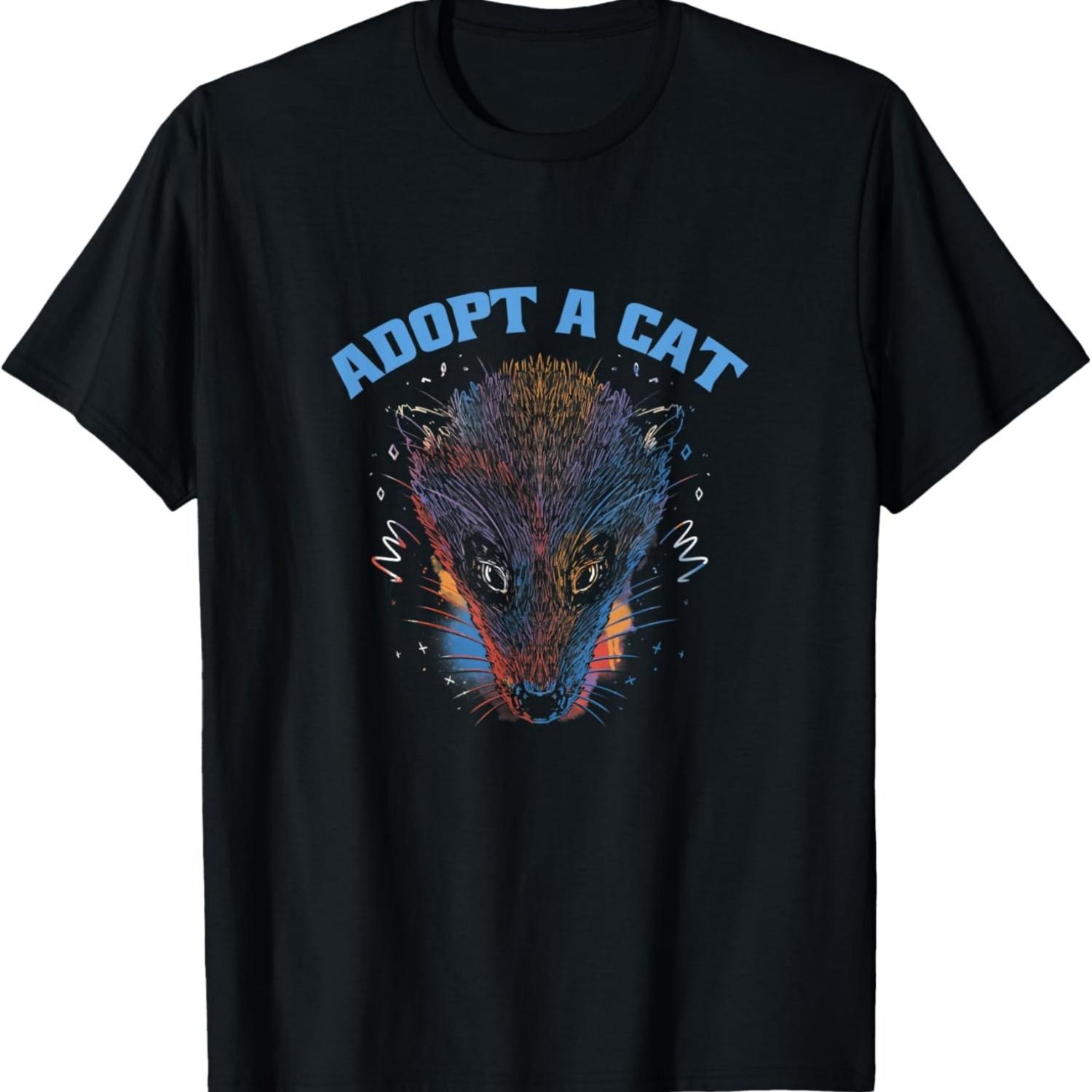 ADOPT A CAT Funny Screaming Possum Opossum Street Cats Meme T-Shirt XXXXL