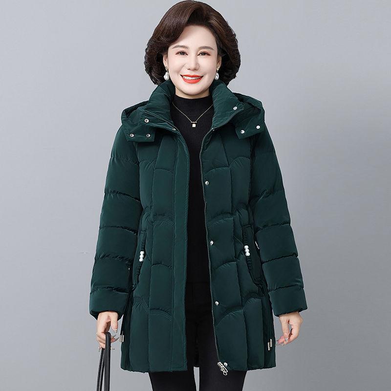 Luxusní zimní vatovaná bunda pro ženy středního věku, nemačkavá, lesklý teplý kabát, slim střih