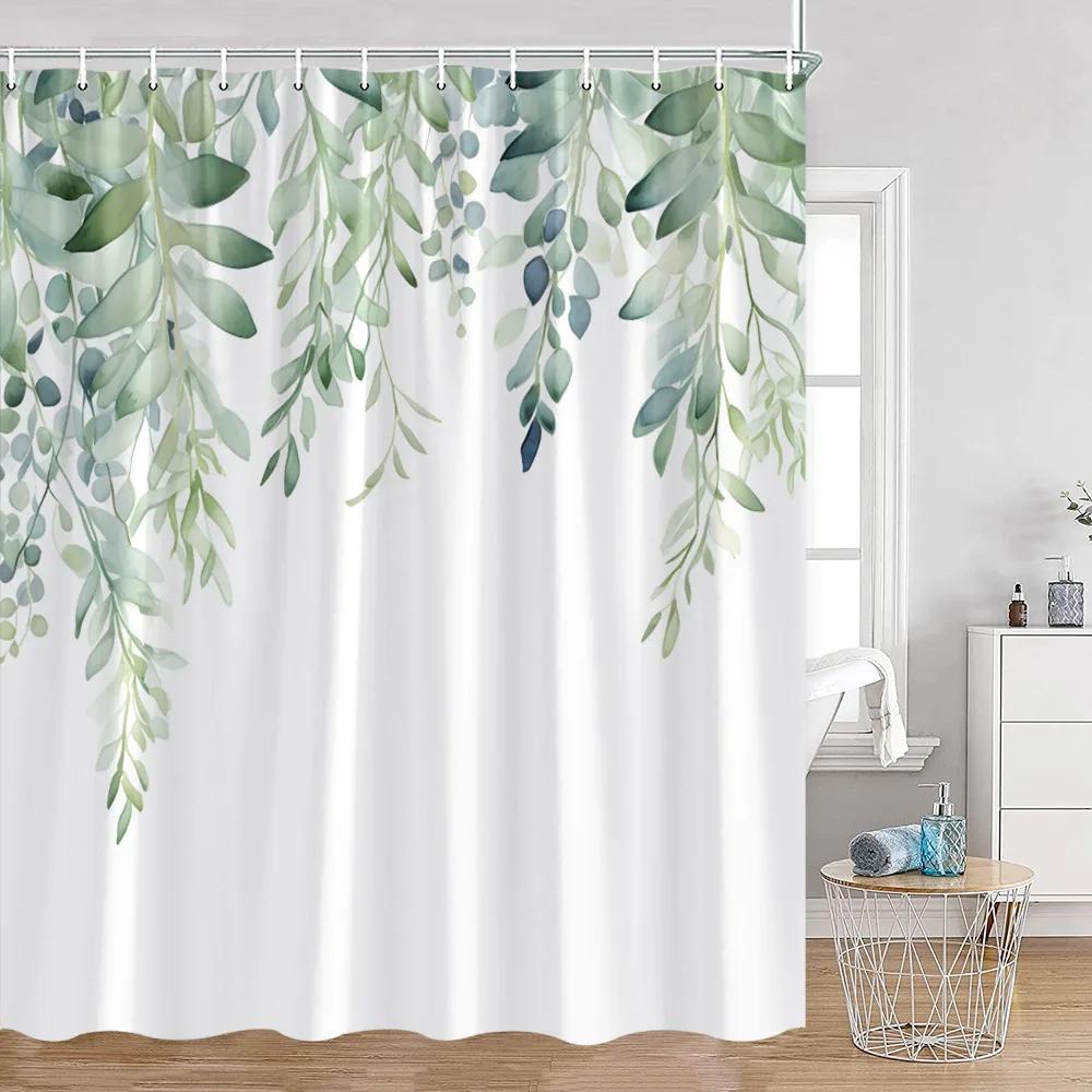 Watercolor Flowers Floral Shower Curtains Butterfly Greenery Plants Nature Home Decor for Bathroom Polyester Fabric Bath Curtain