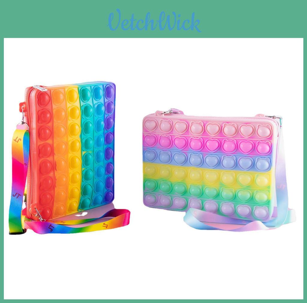 Vibrant Rainbow Macaroon Pop It Bag Ipad Case With Sensory Bubble Fidget Toy