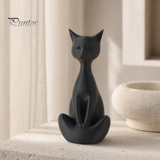 Cat Collectible Art Piece 3D Printed Meditating Figurine, Modern Abstract Sculpture with Cross-Legged Pose, Desk Decor Minimalist for Office