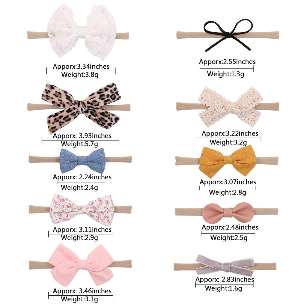 10Pcs Baby Girls Lace Flower Headband Set Handmade Leather Bowknot Elastic Nylon Velvet Hair Accessories for borns Toddler