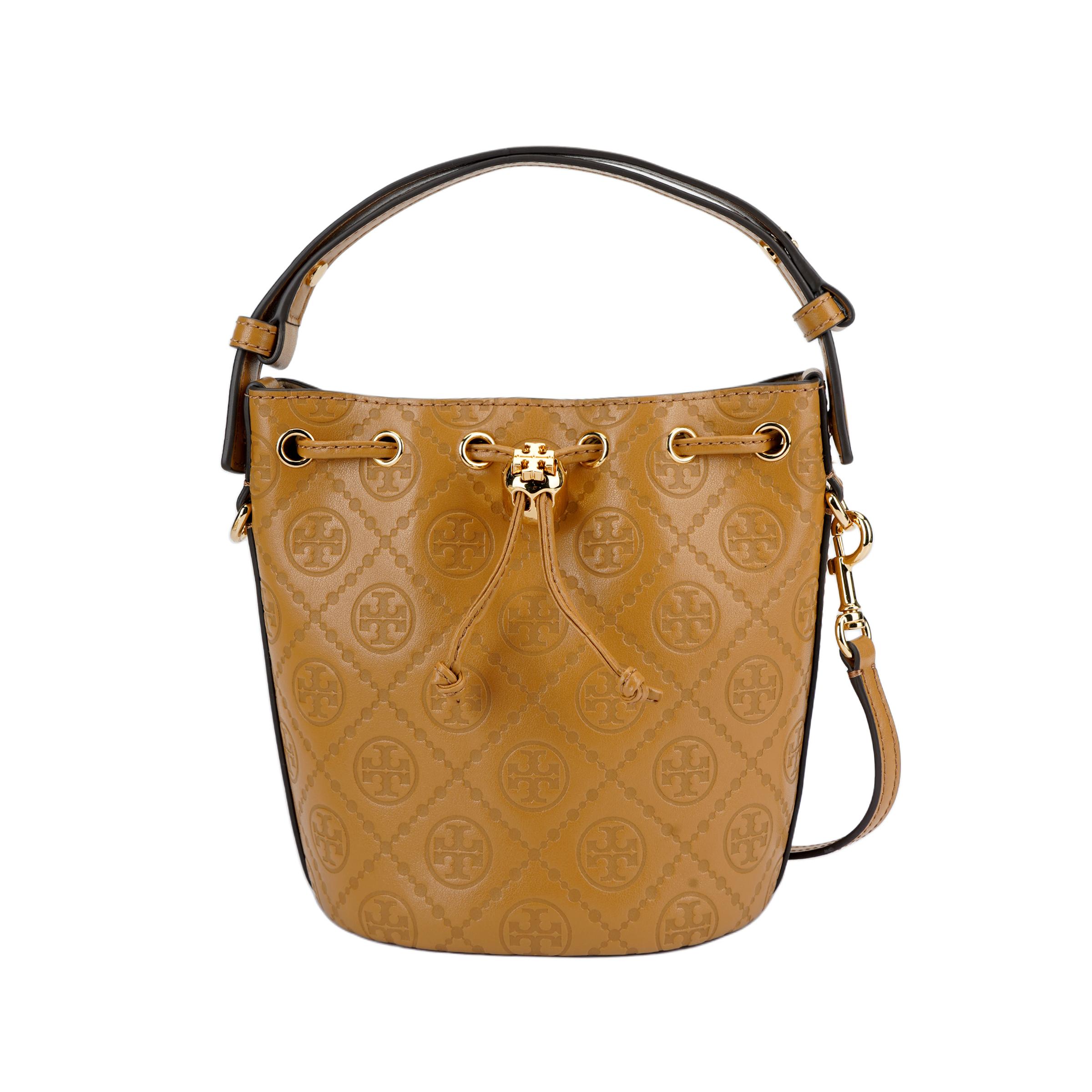 

Tory Burch T Monogram Gold Double T Rope Buckle Adjustable Detachable Shoulder Strap Bucket Bag Women Handbags Brown 158530-200 Basic Set (Bag+Dust Bag)