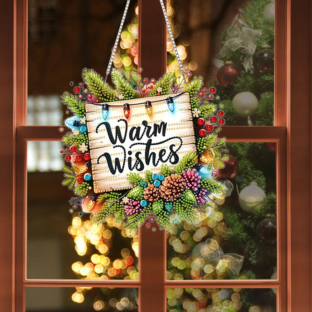 Christmas Theme 2D Flat DIY Hanging Diamond Art Kits Special Shape Rhinestone Diamond Art Window Pendants Wall Door Decoration