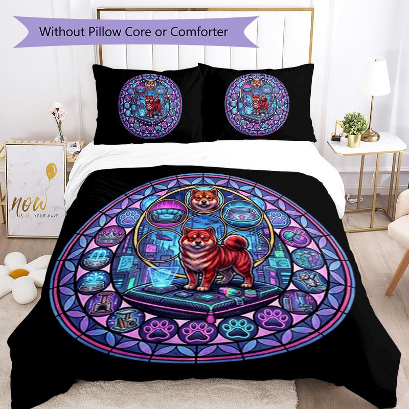 Cybernetic Canine Mandala Pattern Bedding,Quilt Set Quilt Cover Pillowcase Home Birthday Gift (1 * Duvet Cover + 2 * Pillowcase, Without Core)